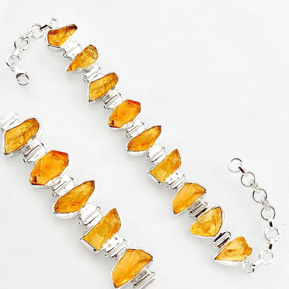 51.55cts natural yellow citrine rough 925 sterling silver tennis bracelet r1379
