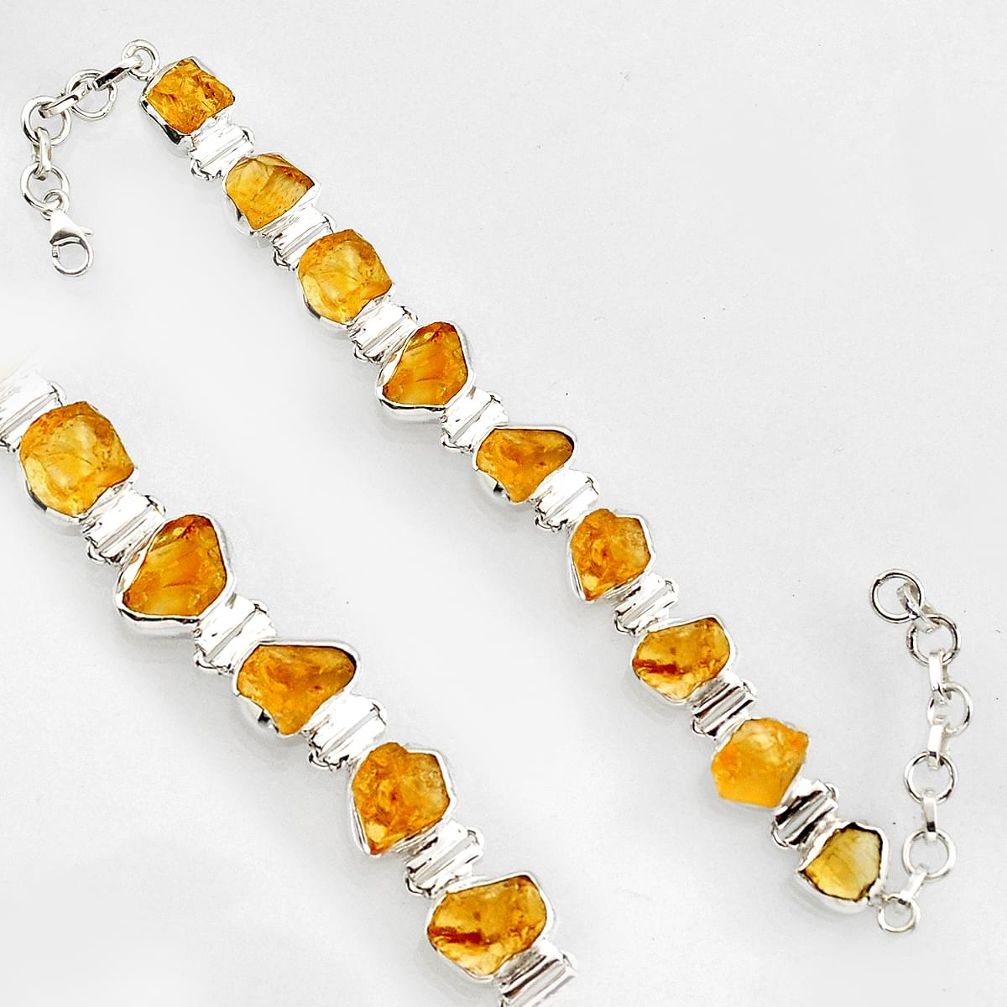 46.07cts natural yellow citrine rough 925 sterling silver tennis bracelet r1380