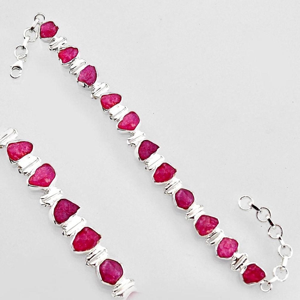 44.78cts natural pink ruby rough 925 sterling silver tennis bracelet r1385