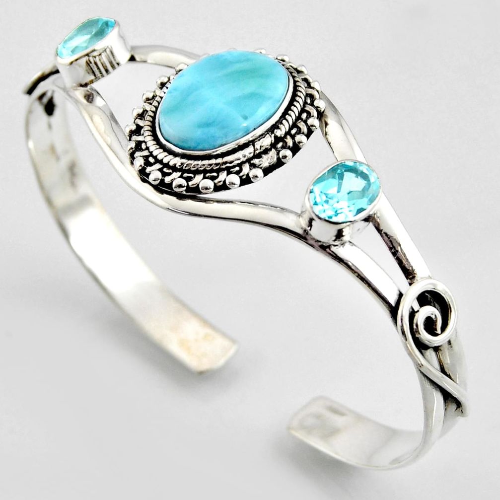 16.42cts natural blue larimar topaz 925 sterling silver adjustable bangle r3709