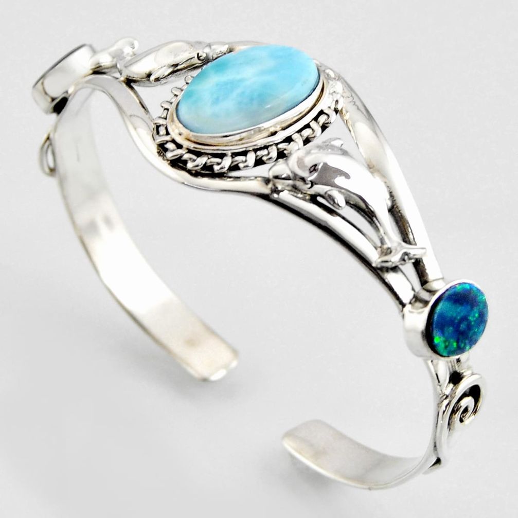 17.51cts natural blue larimar 925 silver dolphin adjustable bangle jewelry r3712