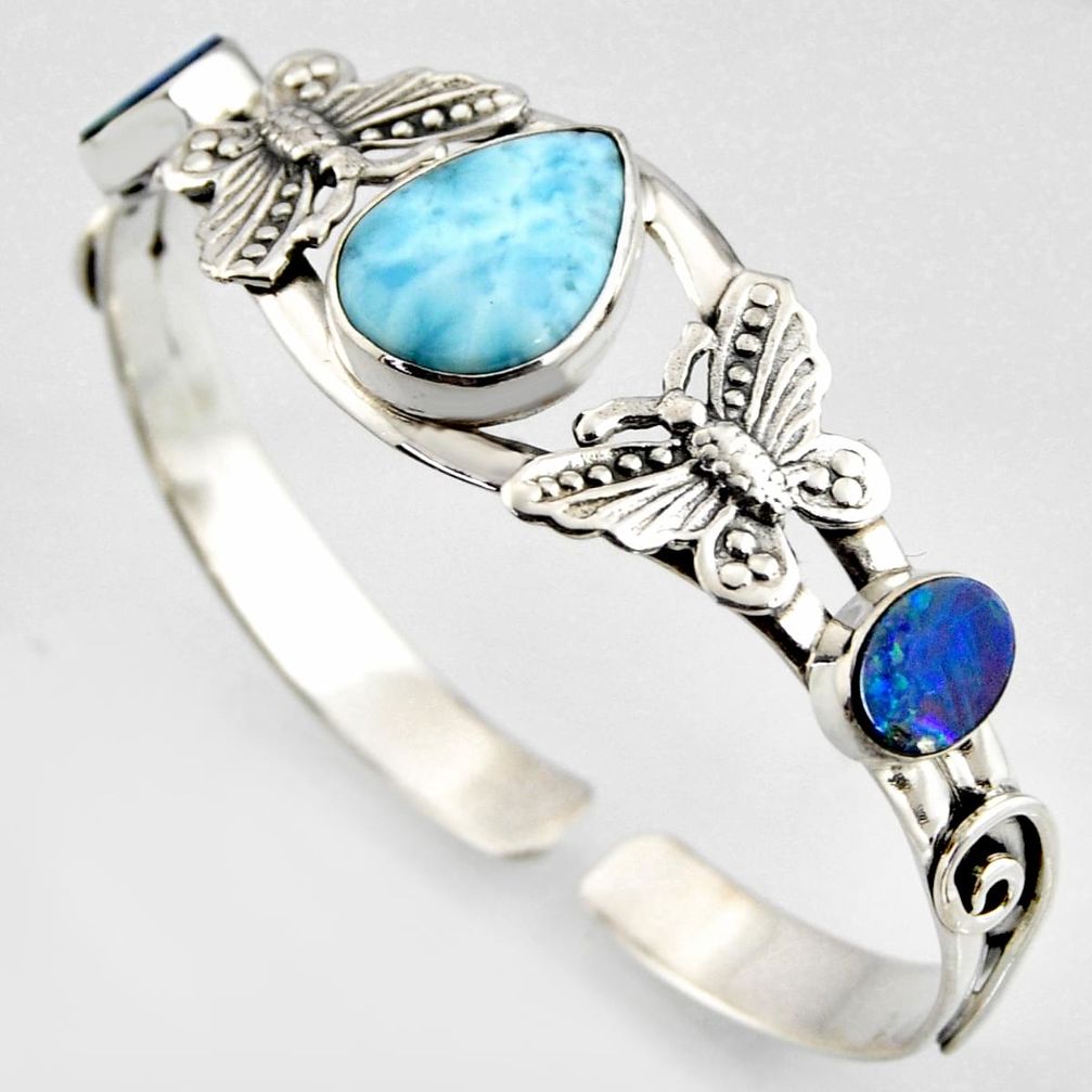 17.65cts natural blue larimar 925 silver butterfly adjustable bangle r3721