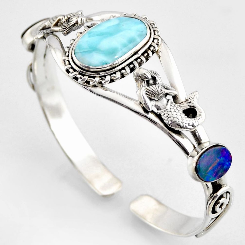 925 silver 15.18cts natural blue larimar fairy mermaid adjustable bangle r3725