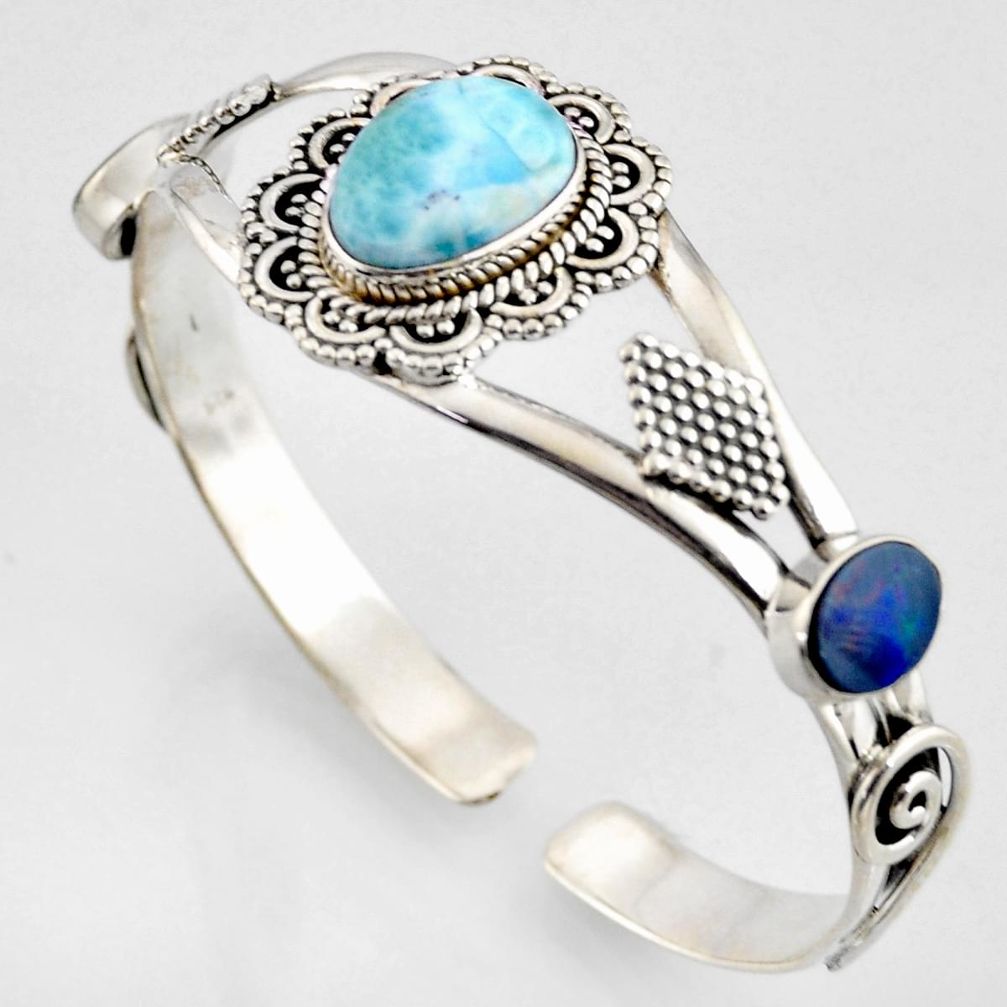 13.64cts natural blue larimar 925 silver adjustable bangle jewelry r3728