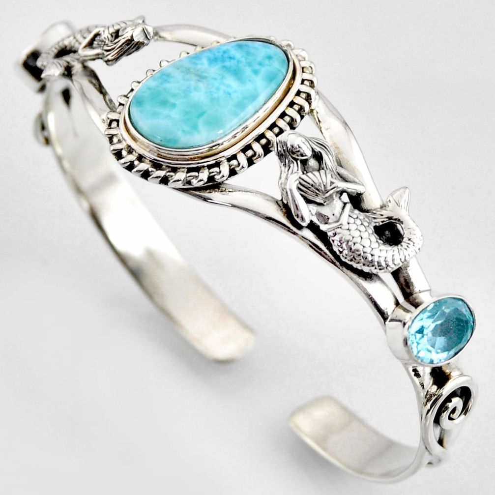 22.25cts natural blue larimar 925 silver fairy mermaid adjustable bangle r3730