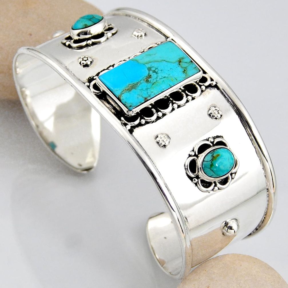 13.24cts blue arizona mohave turquoise 925 silver adjustable bangle r3741