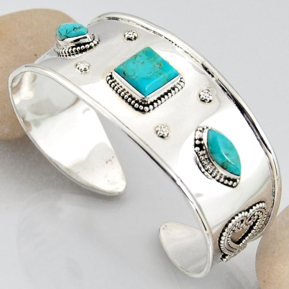 925 silver 15.53cts blue arizona mohave turquoise adjustable bangle r3756