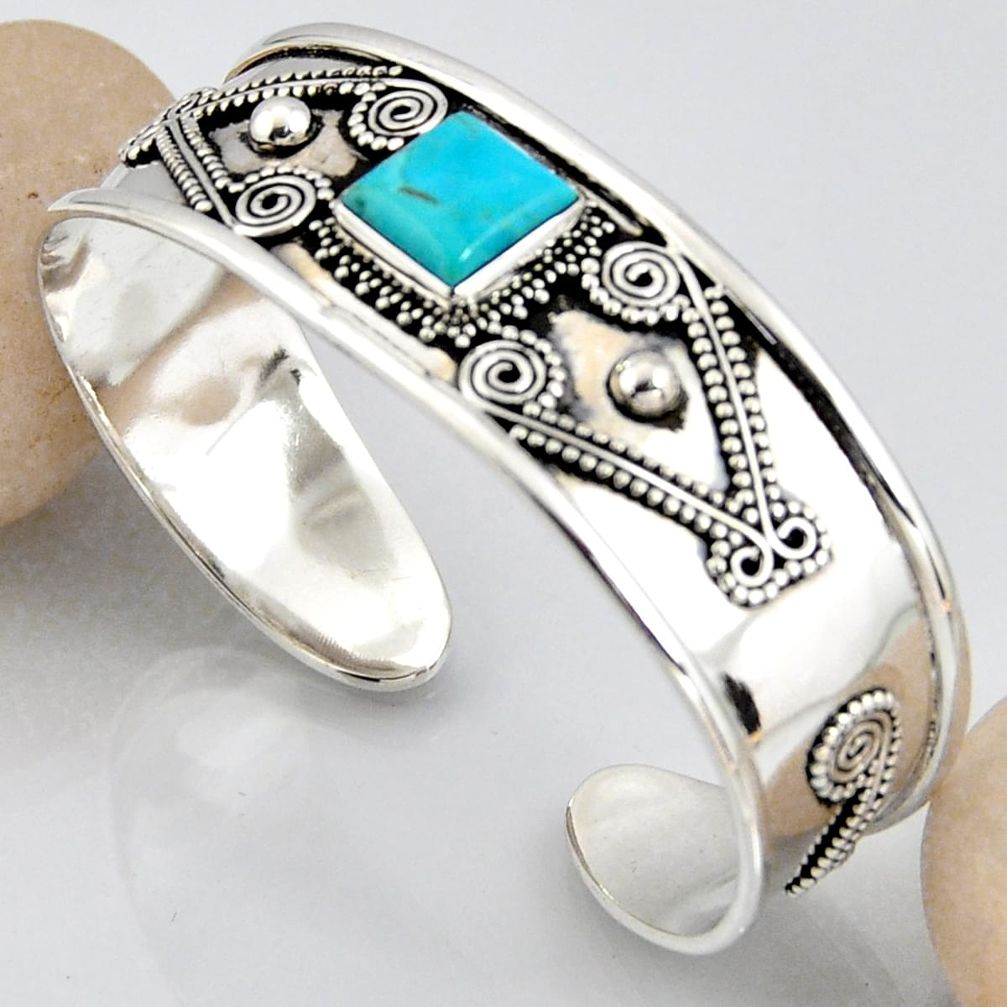 925 silver 5.75cts blue arizona mohave turquoise adjustable bangle r3763