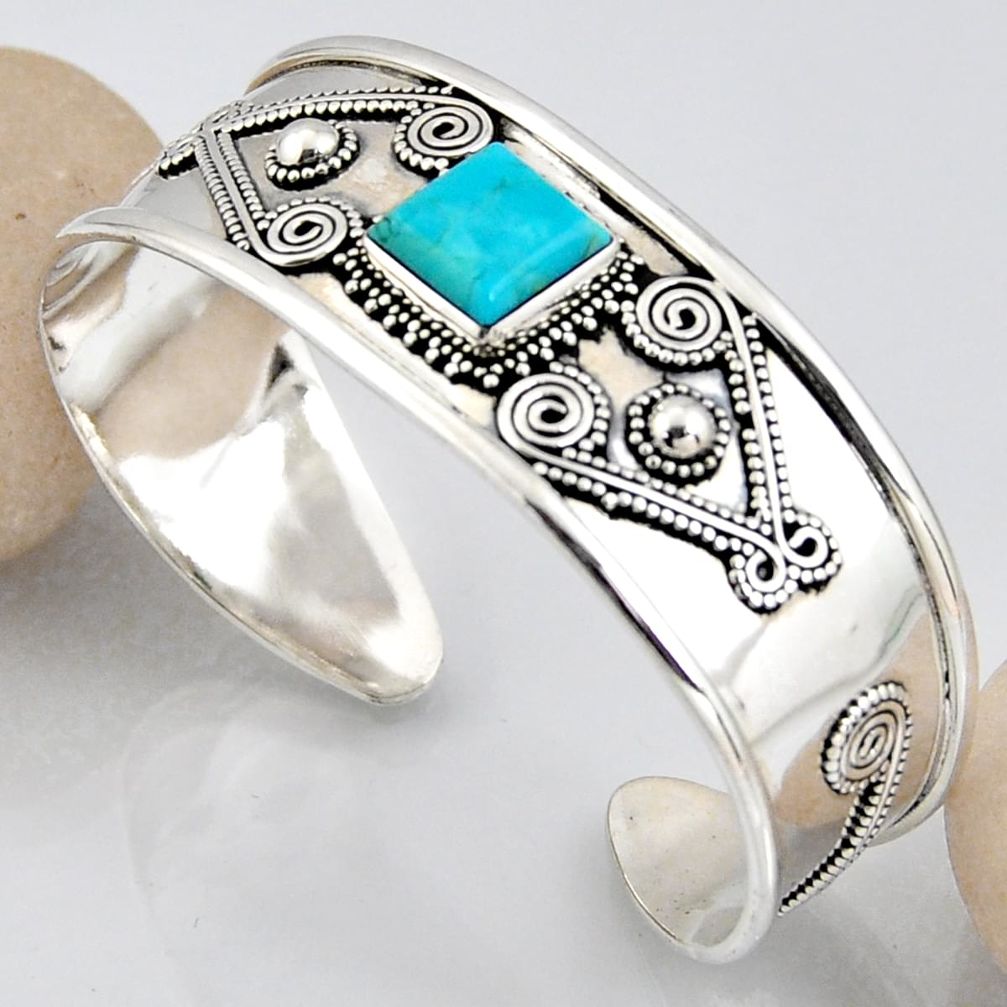 5.62cts blue arizona mohave turquoise 925 silver adjustable bangle r3764