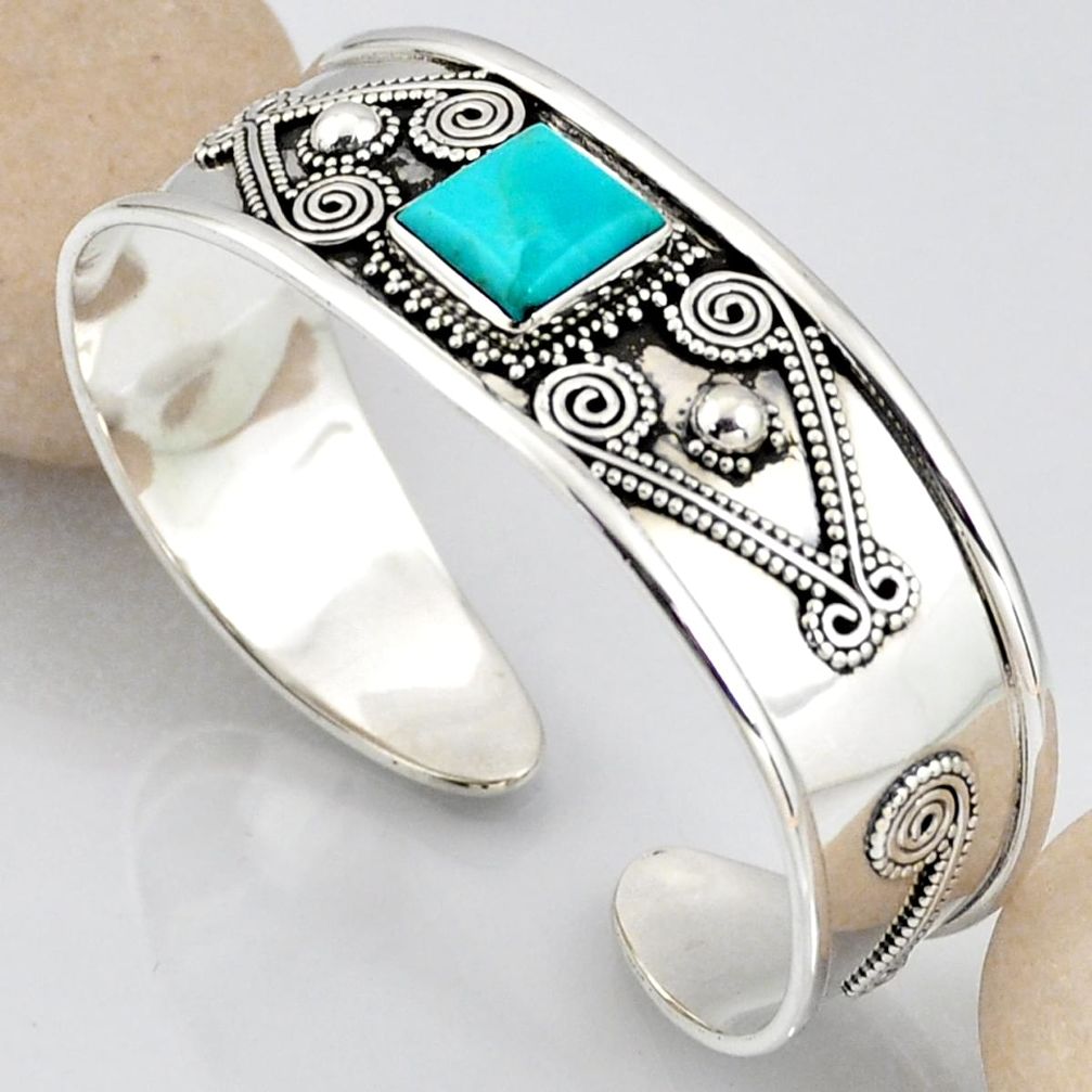 925 silver 6.49cts blue arizona mohave turquoise square adjustable bangle r3765