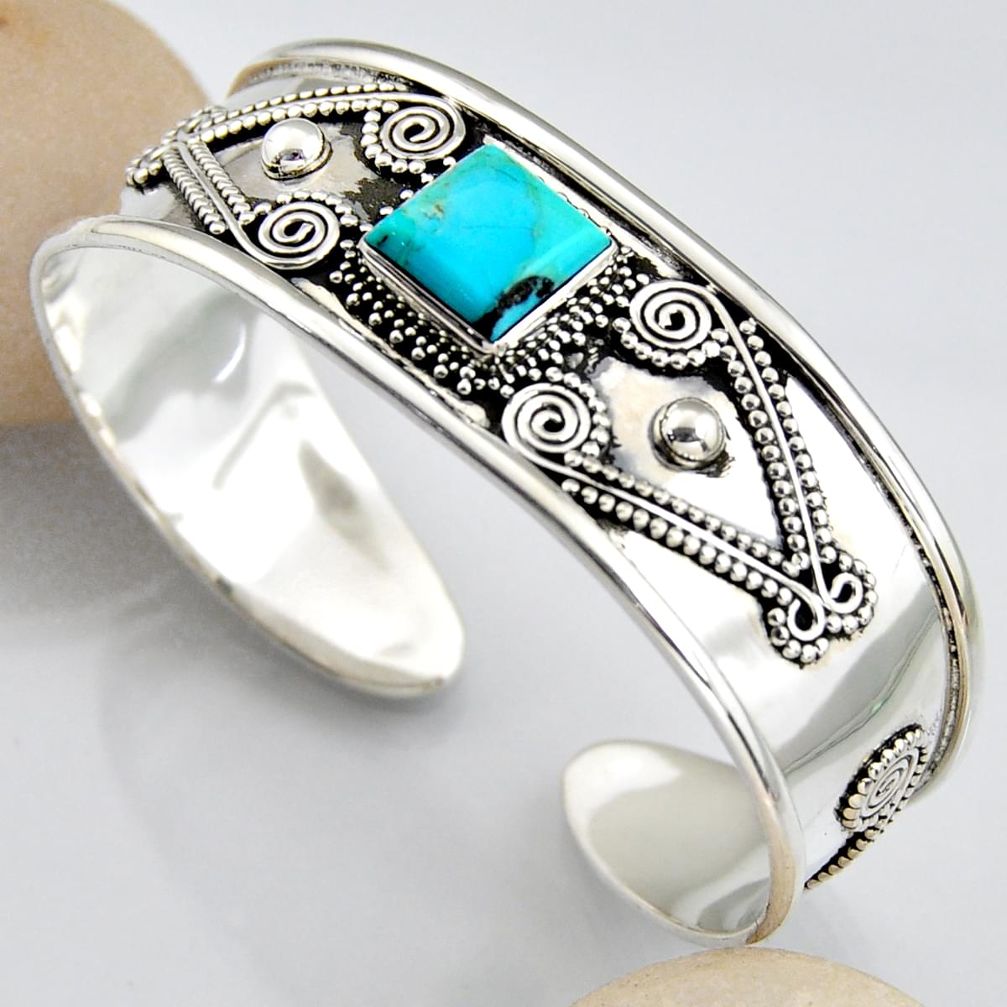 5.67cts blue arizona mohave turquoise 925 silver adjustable bangle r3766