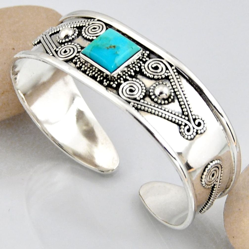 925 silver 5.57cts blue arizona mohave turquoise square adjustable bangle r3768