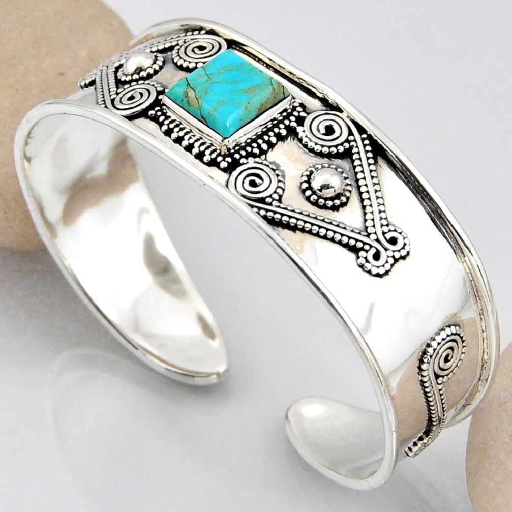 4.97cts blue arizona mohave turquoise 925 silver adjustable bangle r3770