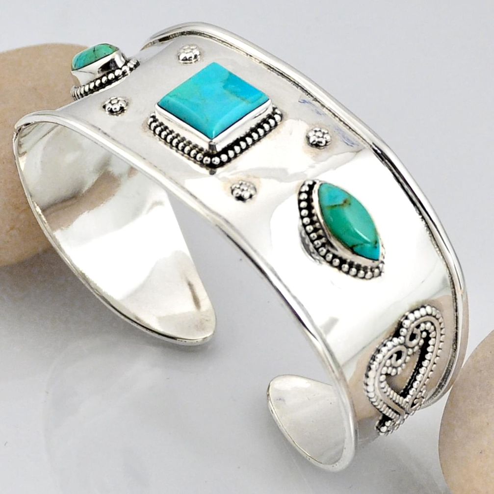 15.74cts blue arizona mohave turquoise 925 silver adjustable bangle r3772