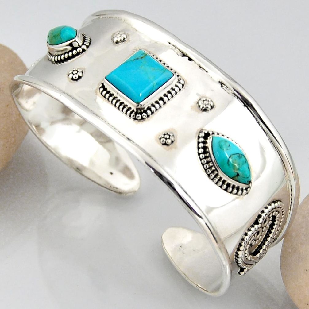 925 silver 16.72cts blue arizona mohave turquoise adjustable bangle r3774