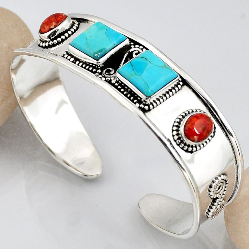 15.18cts blue arizona mohave turquoise 925 silver adjustable bangle r3776