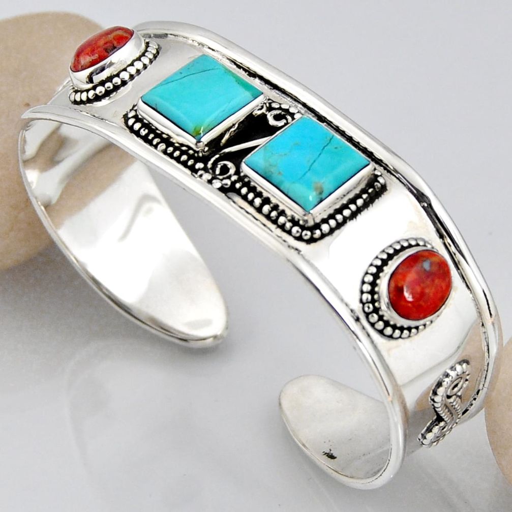 16.02cts blue arizona mohave turquoise 925 silver adjustable bangle r3777