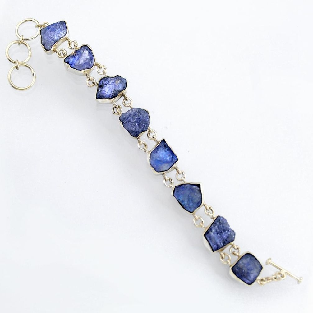 56.91cts natural blue tanzanite rough 925 sterling silver bracelet jewelry r3804