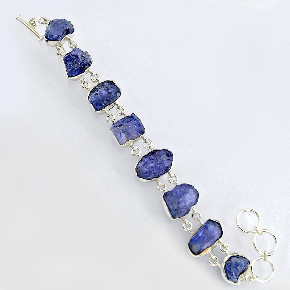 72.06cts natural blue tanzanite rough 925 sterling silver bracelet jewelry r3805