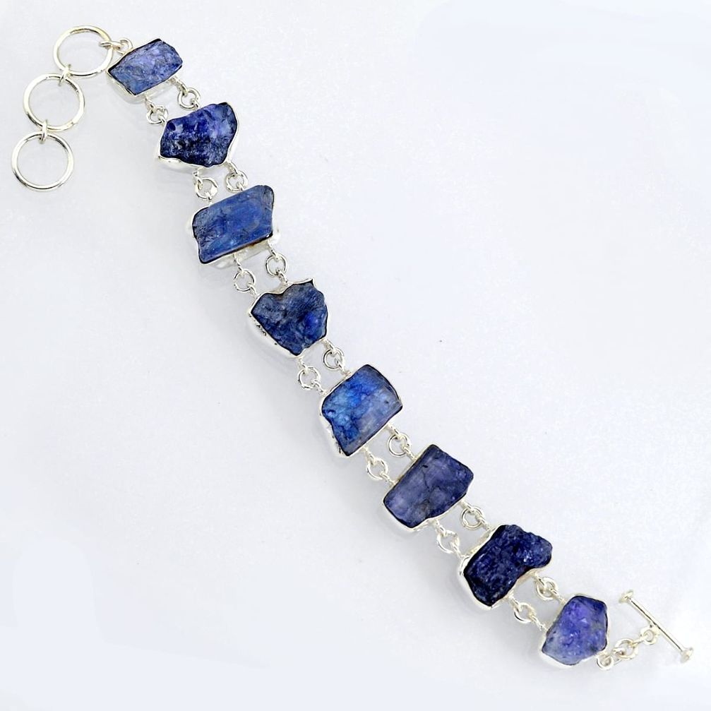 73.60cts natural blue tanzanite rough 925 sterling silver bracelet jewelry r3807