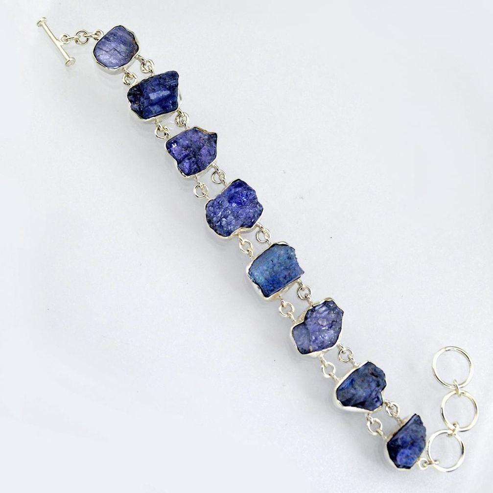 71.50cts natural blue tanzanite rough 925 sterling silver bracelet jewelry r3808