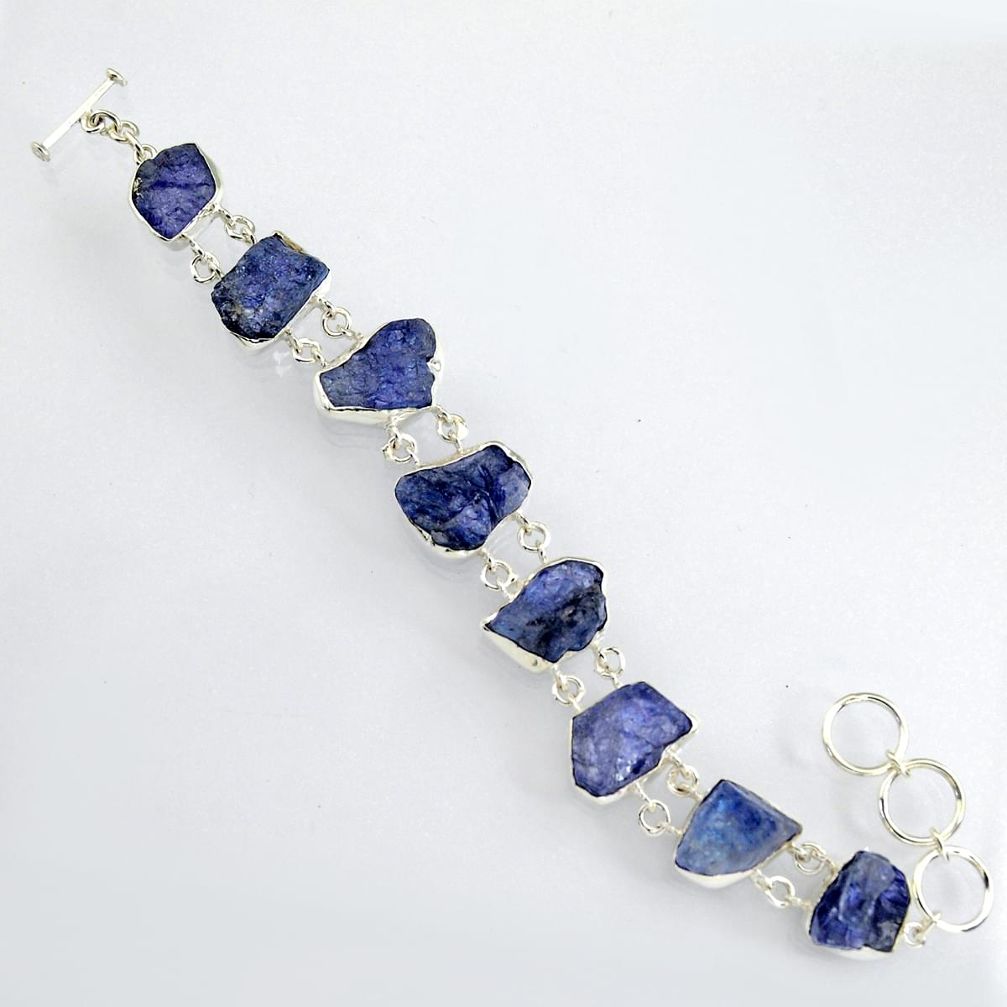 72.95cts natural blue tanzanite rough 925 sterling silver bracelet jewelry r3816