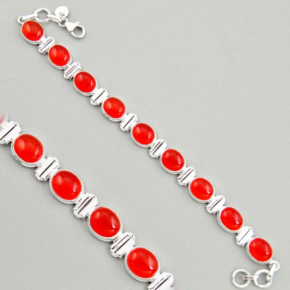 39.42cts natural orange cornelian (carnelian) 925 silver tennis bracelet r4222