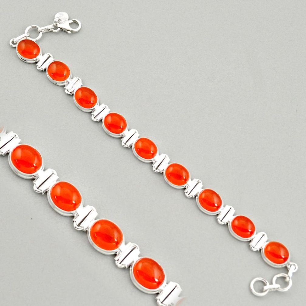 38.19cts natural orange cornelian (carnelian) 925 silver tennis bracelet r4231