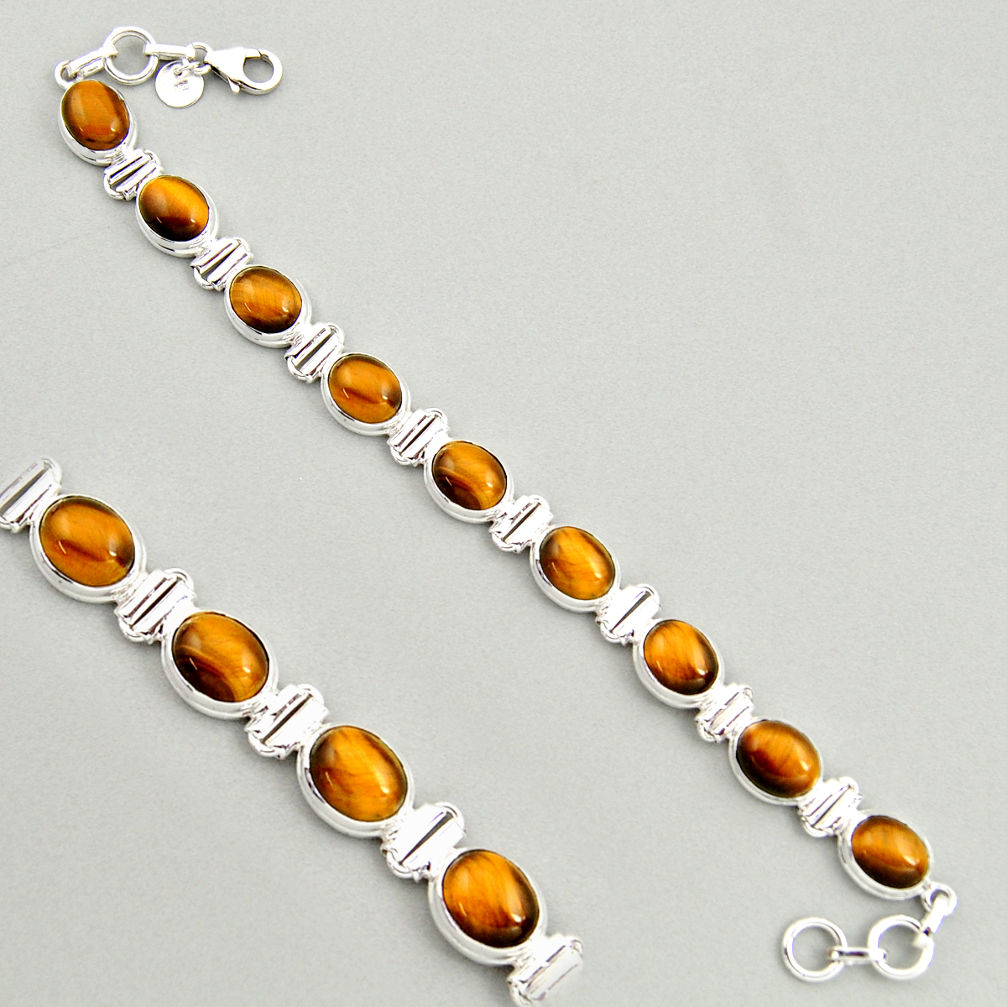 40.36cts natural brown tiger's eye 925 sterling silver tennis bracelet r4262