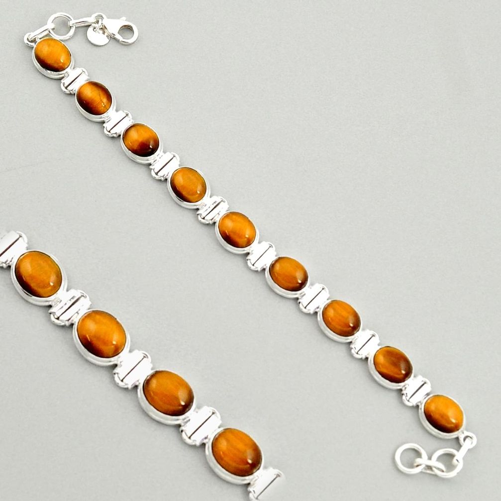 40.73cts natural brown tiger's eye 925 sterling silver tennis bracelet r4263