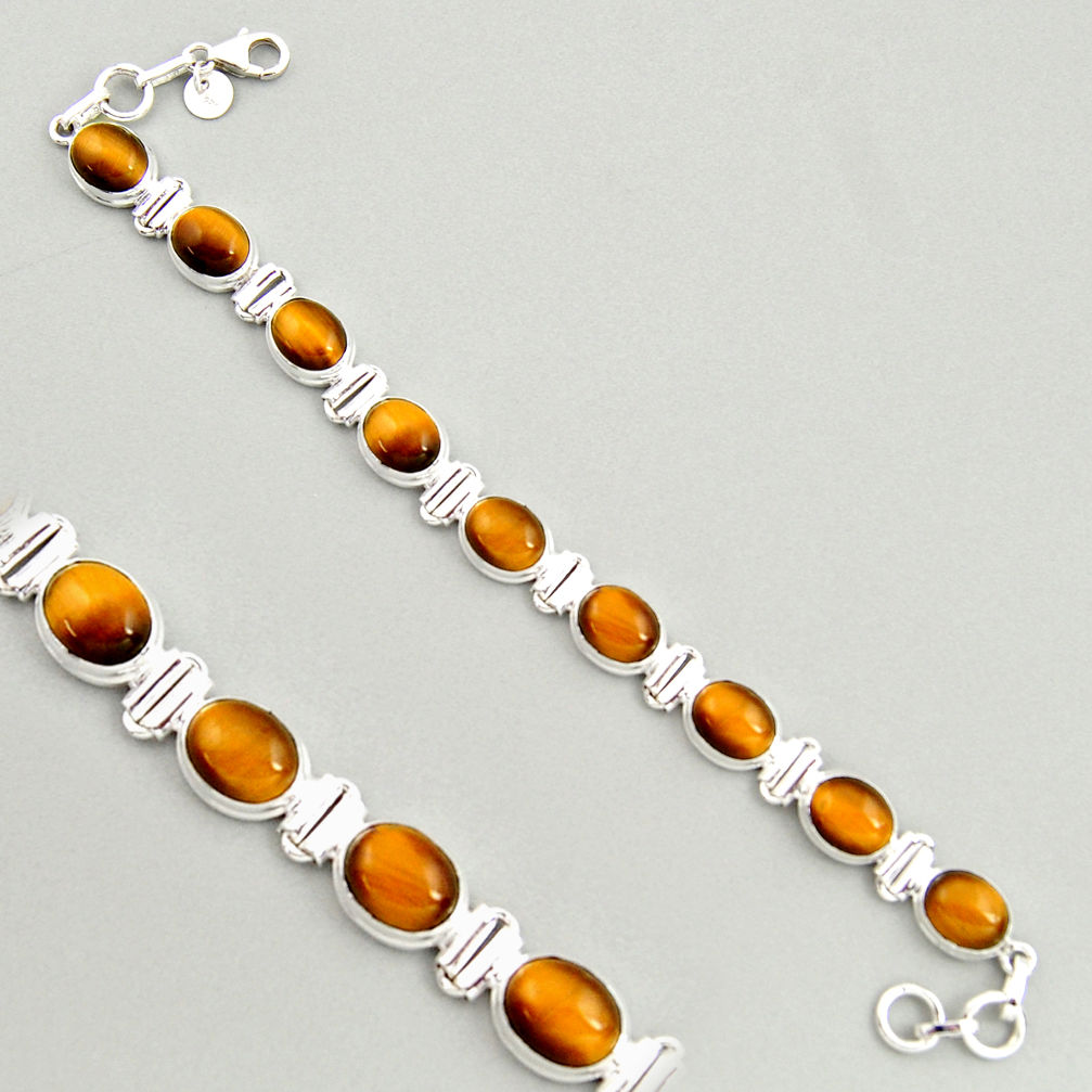 925 sterling silver 40.34cts natural brown tiger's eye tennis bracelet r4264