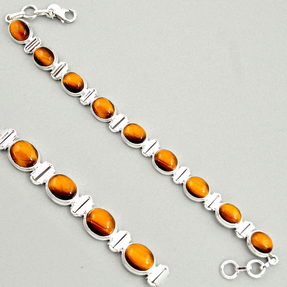 40.77cts natural brown tiger's eye 925 sterling silver tennis bracelet r4270