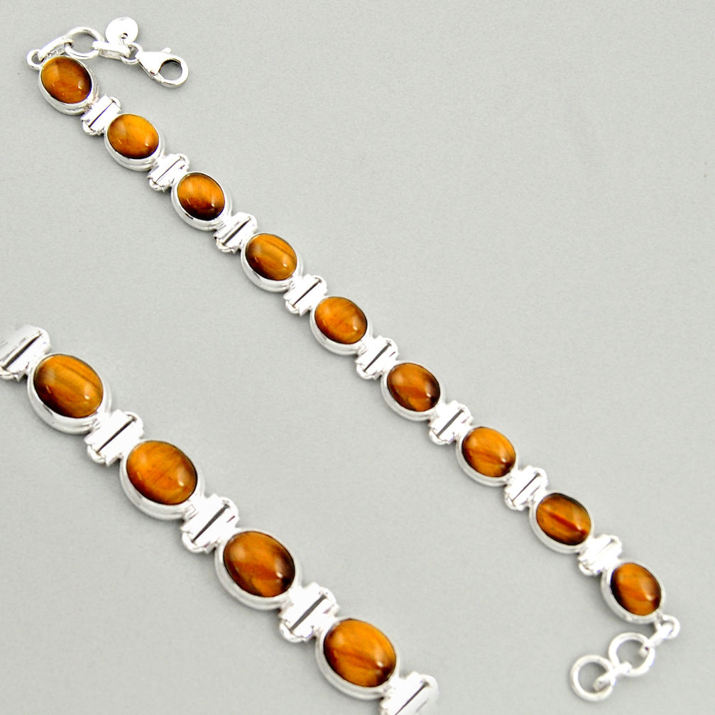 40.34cts natural brown tiger's eye 925 sterling silver tennis bracelet r4272