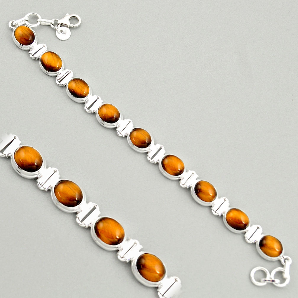 40.36cts natural brown tiger's eye 925 sterling silver tennis bracelet r4273