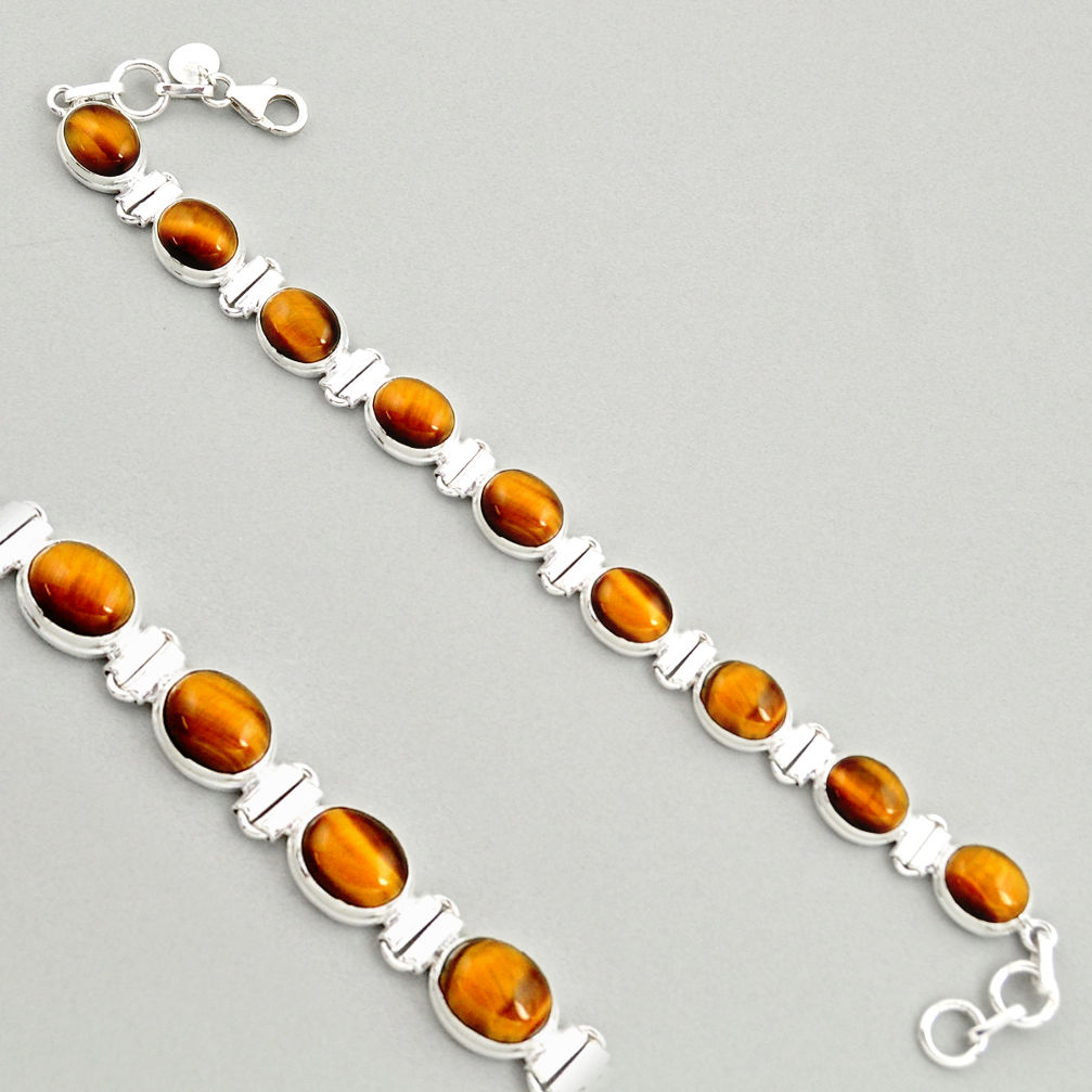 925 sterling silver 40.26cts natural brown tiger's eye tennis bracelet r4275