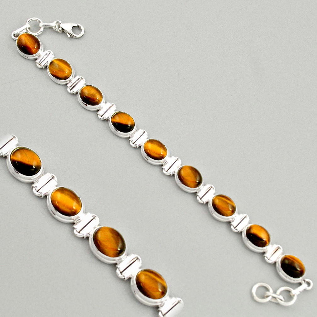 40.73cts natural brown tiger's eye 925 sterling silver tennis bracelet r4279