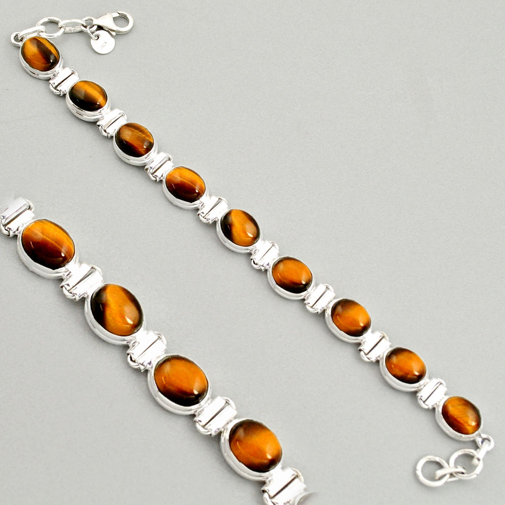 925 sterling silver 40.77cts natural brown tiger's eye tennis bracelet r4280