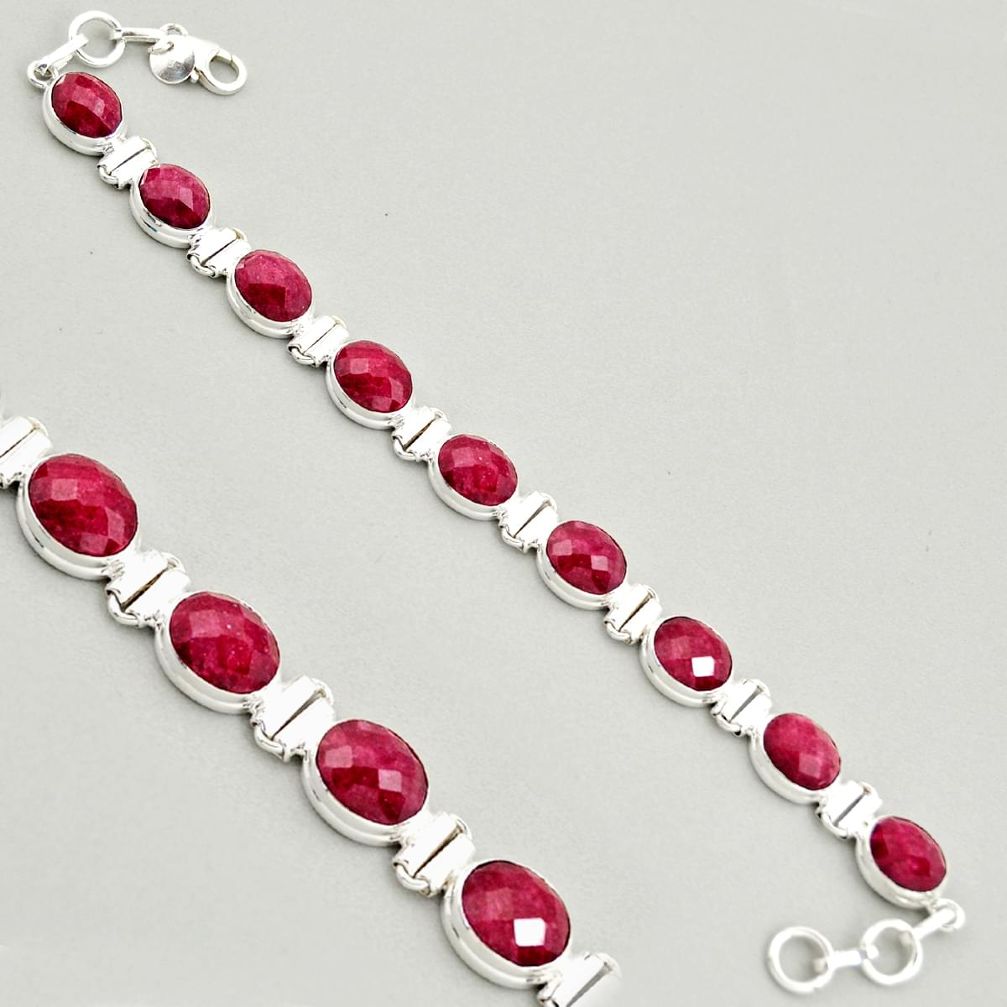 38.68cts natural red ruby 925 sterling silver tennis bracelet jewelry r4282