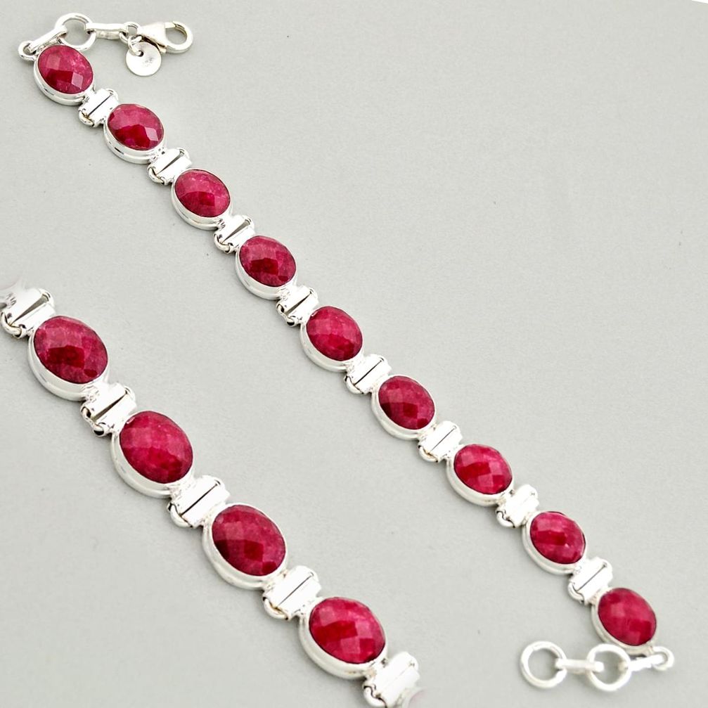 38.66cts natural red ruby 925 sterling silver tennis bracelet jewelry r4293