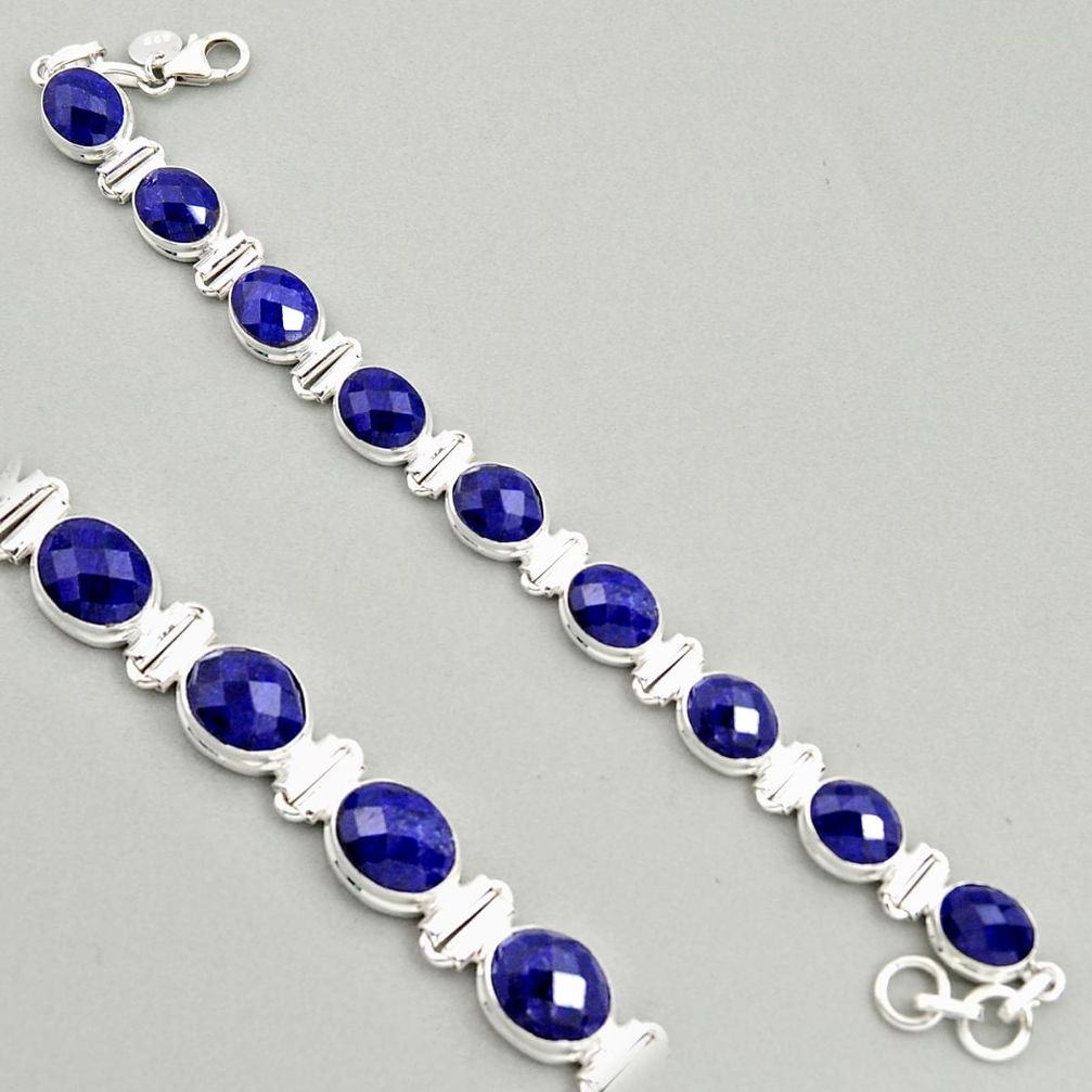 925 sterling silver 39.31cts natural blue sapphire tennis bracelet jewelry r4320