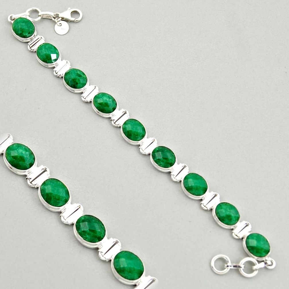 38.72cts natural green emerald 925 sterling silver tennis bracelet r4327