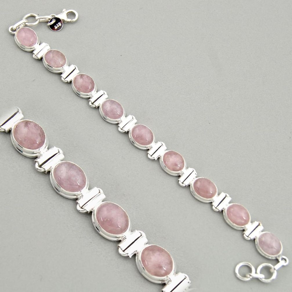 925 sterling silver 39.48cts natural pink morganite tennis bracelet r4344