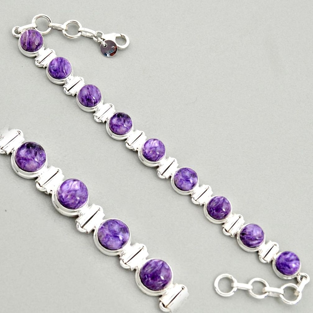 30.65cts natural purple charoite (siberian) 925 silver tennis bracelet r4363