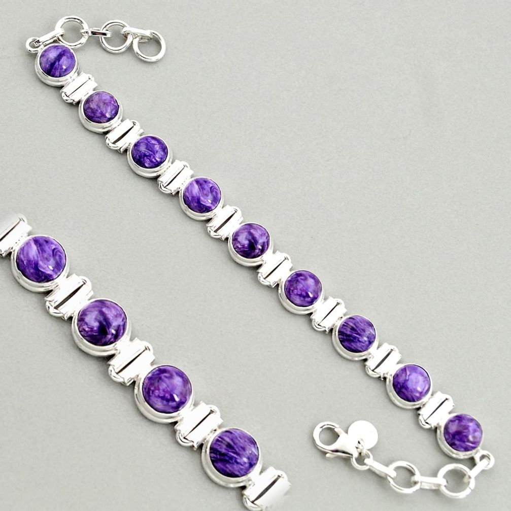 925 silver 28.71cts natural purple charoite (siberian) tennis bracelet r4364