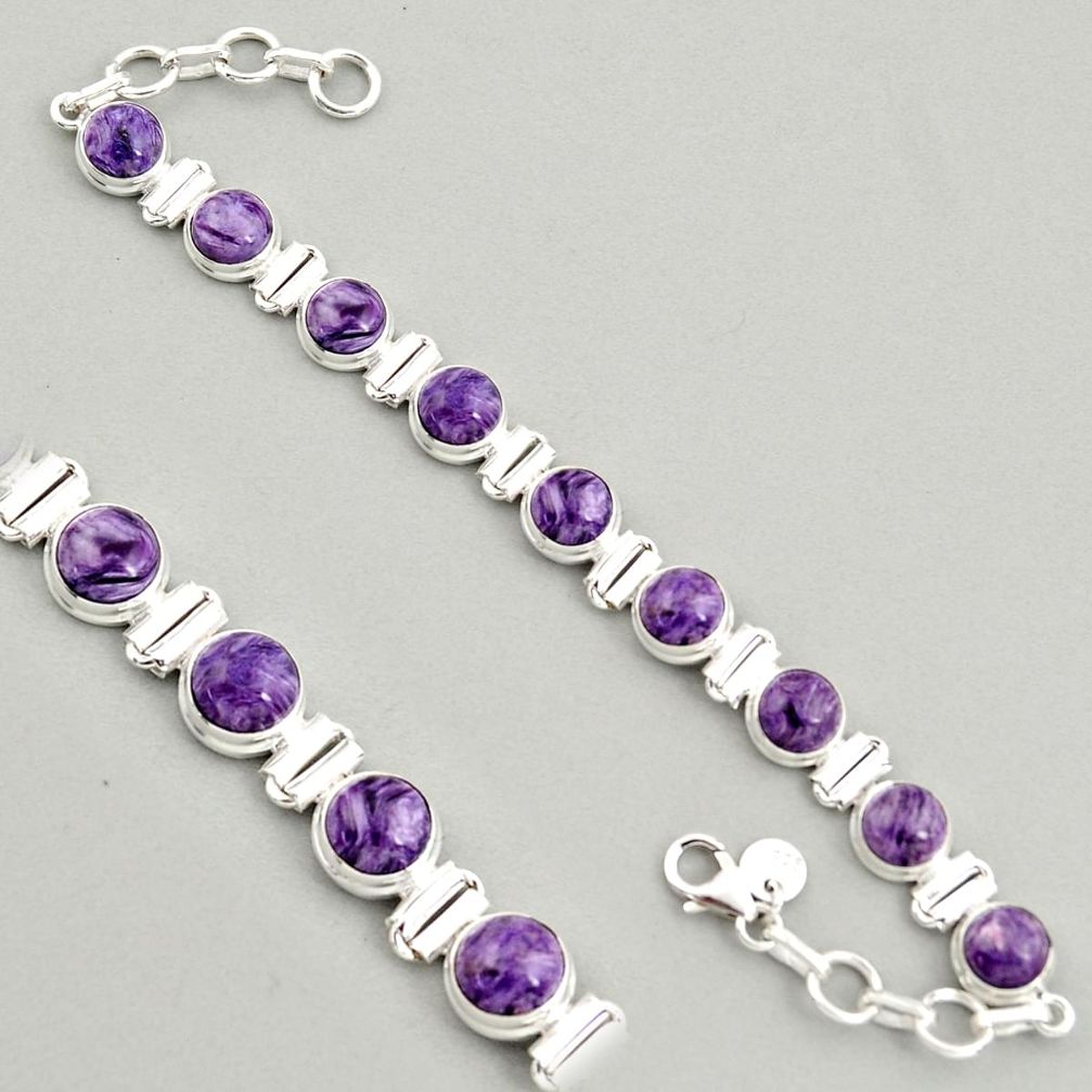29.34cts natural purple charoite (siberian) 925 silver tennis bracelet r4365