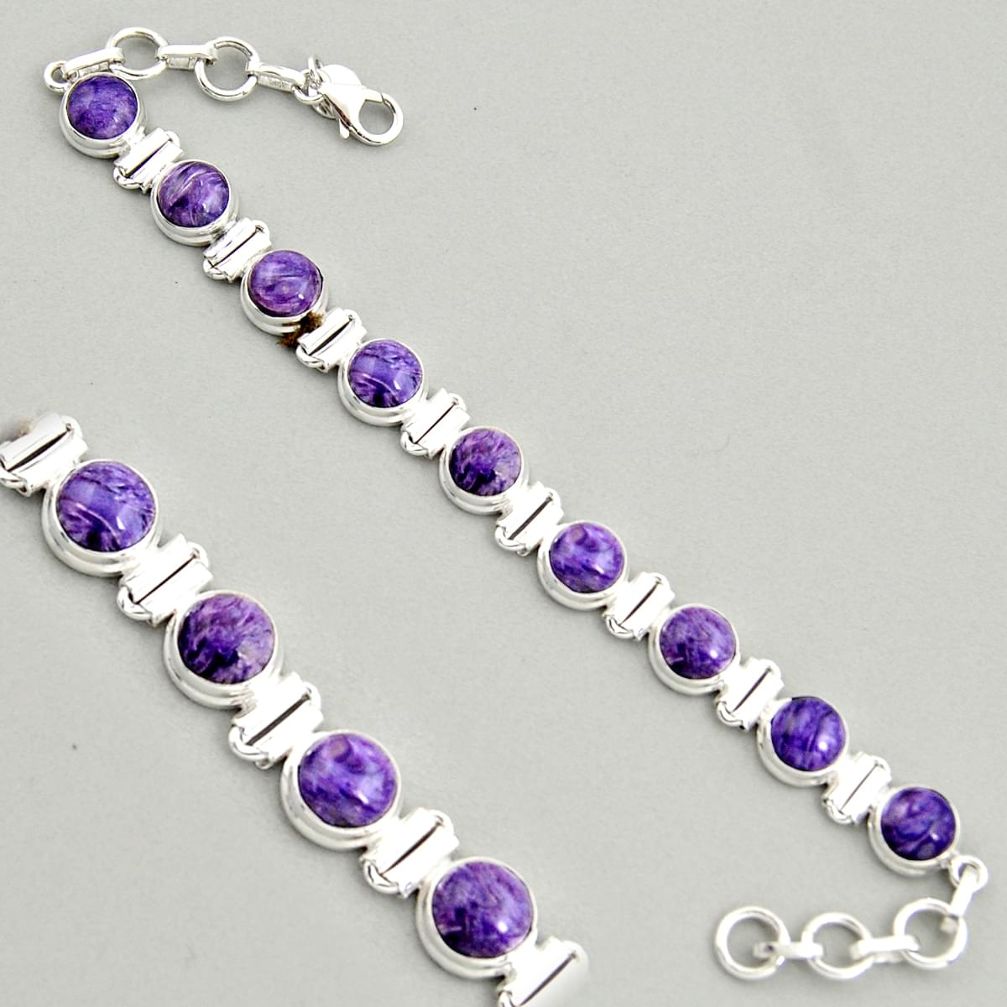 28.95cts natural purple charoite (siberian) 925 silver tennis bracelet r4366