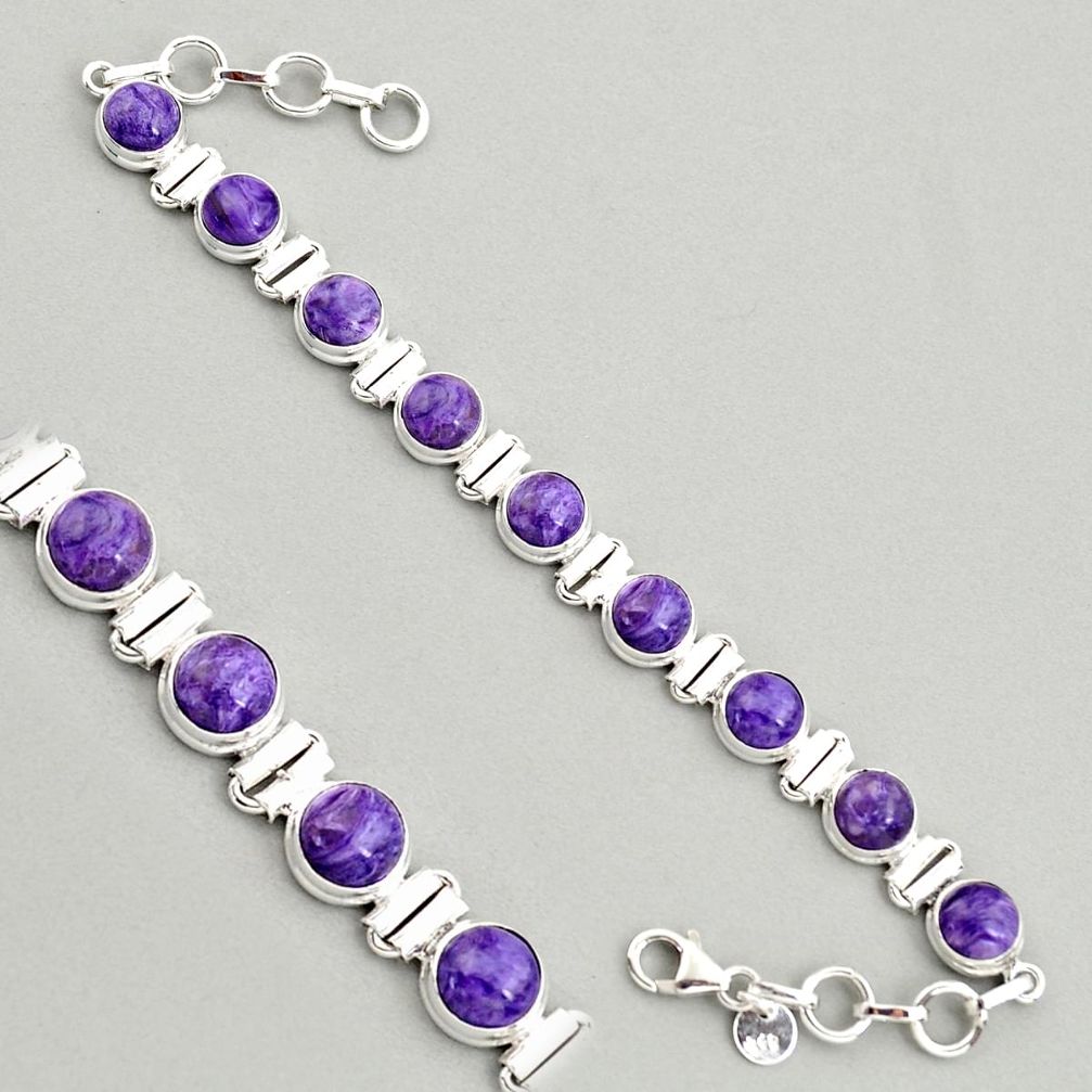 925 silver 28.71cts natural purple charoite (siberian) tennis bracelet r4369