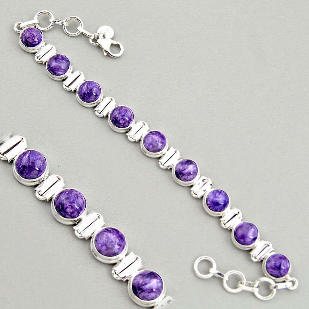 925 silver 28.93cts natural purple charoite (siberian) tennis bracelet r4373