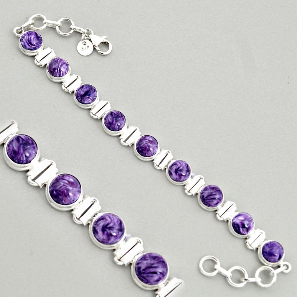 28.71cts natural purple charoite (siberian) 925 silver tennis bracelet r4374