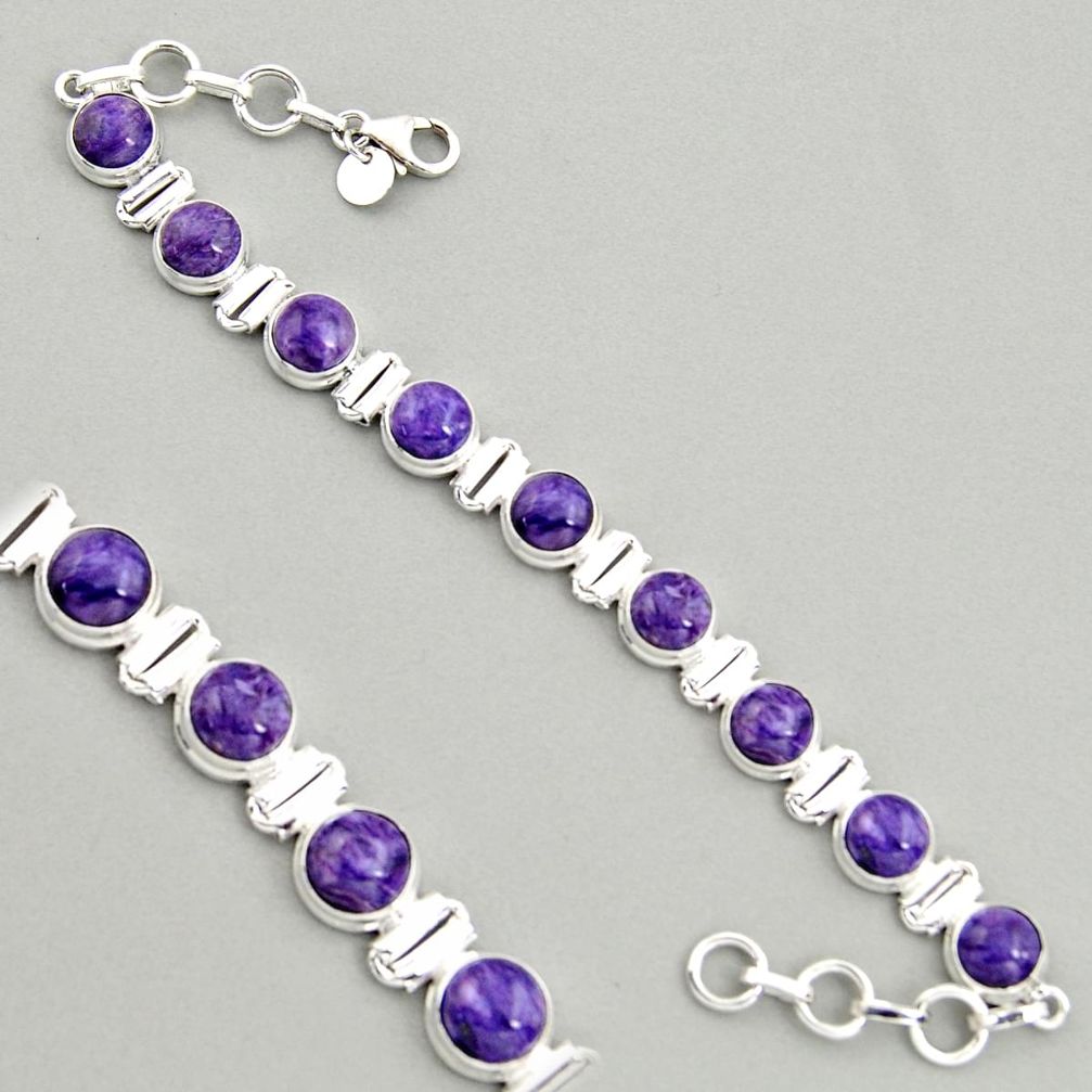 28.93cts natural purple charoite (siberian) 925 silver tennis bracelet r4375